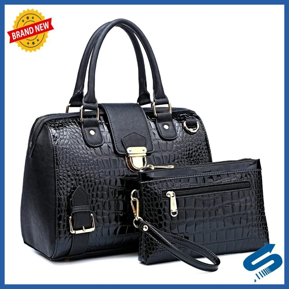Vegan Leather Work Tote Satchel with Adjustable Shoulder Strap